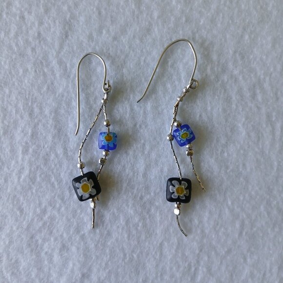 Magnolia Jewelry - Sterling Silver Millefiori Dangle Drop Earrings